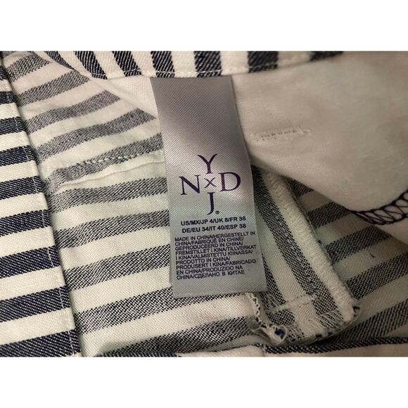 NYDJ Flare Linen Blend Pants 4 Navy Blue White Striped Preppy Nautical Coastal - Picture 8 of 14